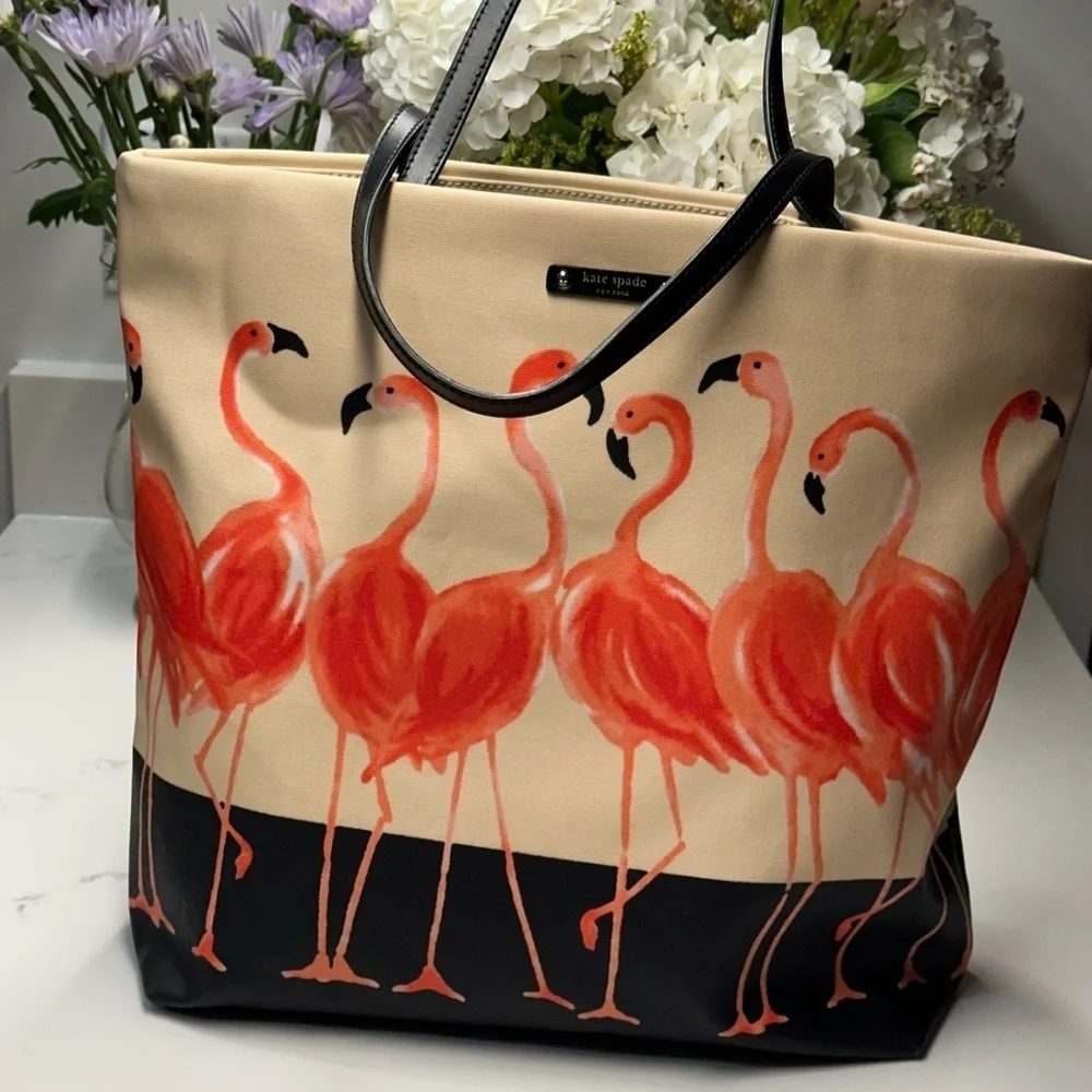 Kate Spade Flamingo Parade Tote - Cream Coral and Black